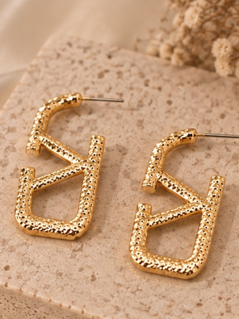 Textured Gold Statement Hoop Earrings